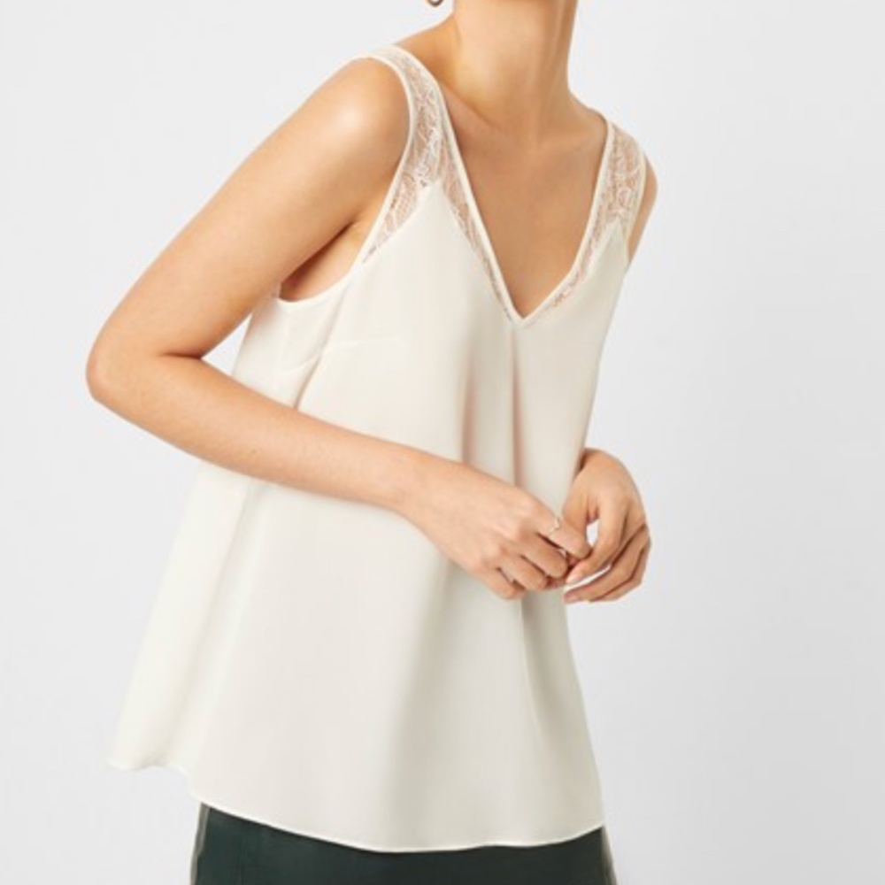 NWT French Connection Crepe Light Lace Trim Top